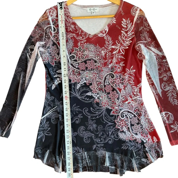 Vintage Y2K Women’s Paisley Mesh Goth Romantic Grunge Rhinestone Sheer Torn Raw - Picture 4 of 8